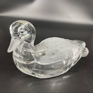 Vintage Clear Glass Duck Dish w/ Fitted Lid  Clear & Frosted Heavy
